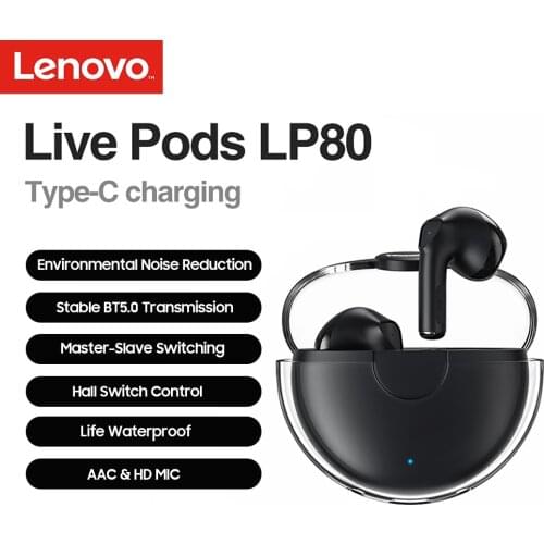 Lenovo LivePods LP80 BT5.0 Headphones Waterproof True Wireless Stereo Earbuds w/ENC Noise Reduction/AAC Audio Decoding Earphones