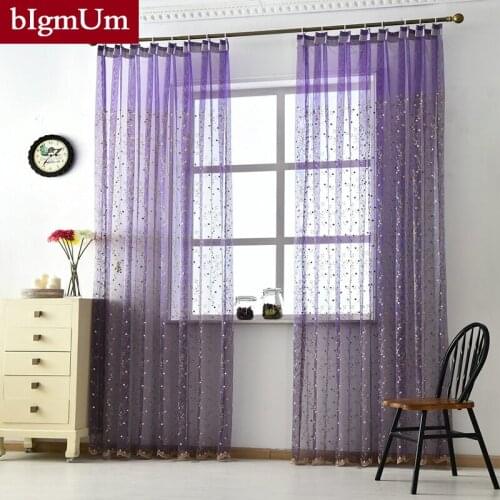 BIgmUm Embroidered tulle curtains for living room 4 color polyester modern sheer window treatments Treatments Voile Curtain