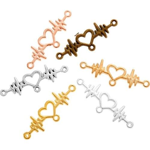 YuenZ 20pcs Wholesale 6 Color Heartbeat Connector Charms Alloy Metal Pendants For Handmade Jewelry Accessories Making