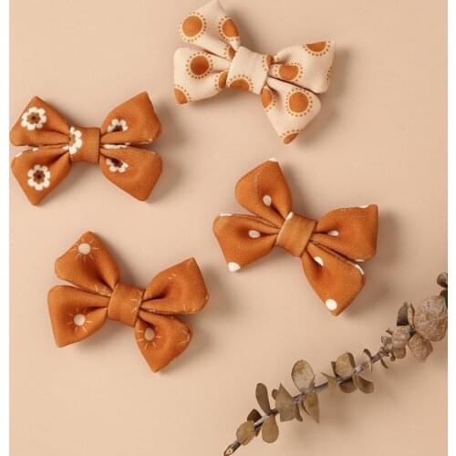 Cute Baby Girls Hair Clips Bows Barrette Kids Retro Print Hairpin Headwear Ins Infant Hair Accessories Party Gift Hairgirps