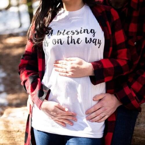 Pregnancy Announcement T-Shirt Blessing Is on The Way Holiday Pregnancy Reveal T-shirt Plus Size Loose Maternity Clothes