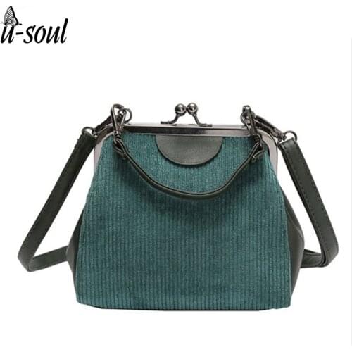 Female Messenger Striped Corduroy Bags Handbag Shoulder Bag Lock Shell High Quality Crossbody Bags For Women 2020