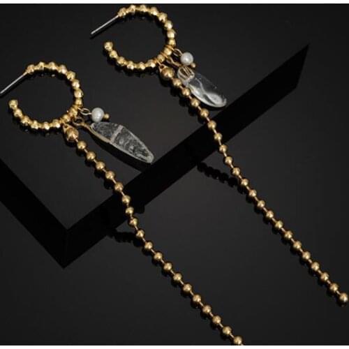 Brass With 18K Gold Long Tessal Chains Dropping Earrings Women Jewelry Punk Party Gown Runway Rare Korean Japan Boho Hiphop