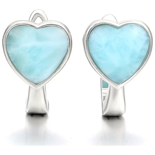 2021 Simple Fashion Geometric LOVE Charm 925 Sterling Silver Jewelry Gift Classic Natural Precious Larimar Earrings for Women