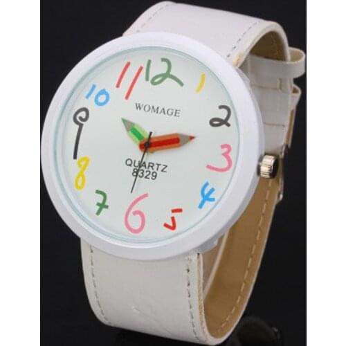 Womage Fashion Creative Pencil Needle Watches Women Large Face Watches Leather Band Quartz Wristwatches Bulk Items Wholesale