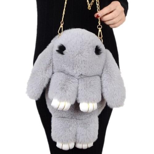 Cute Faux Rex Rabbit Fur Bag Pencilcase Storage Large Capacity Pencil Case Stationery Woman Makeup Cosmetics Handbag With Chain