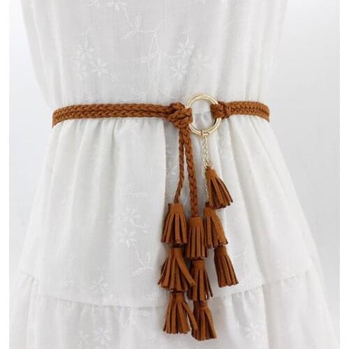 2020 Women Bohemia Style Braided Tassel Belt Fashion Ladies Woven Knot Decorated Chain Waist Rope Accessories 5 Color