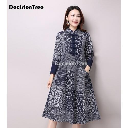 2021 chinese dress traditional qipao women cheongsam chinese style female flower print full sleeve chinese oriental dress