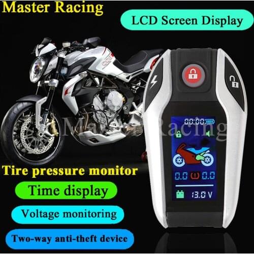 LCD Screen Motorcycle Scooter 2 Two Way Anti-Theft Alarm Auto Lock/Unlock Tire Pressure Monitor Keyless Engine Start