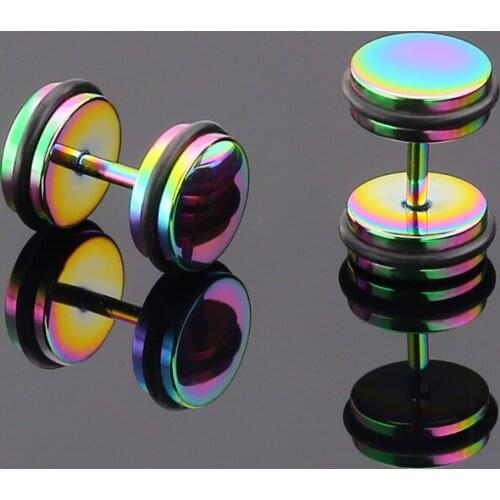 1Pair Korean Fashion Titanium Steel Stainless Steel Round Cake Earrings with Rubber Ring Barbell Hypoallergenic