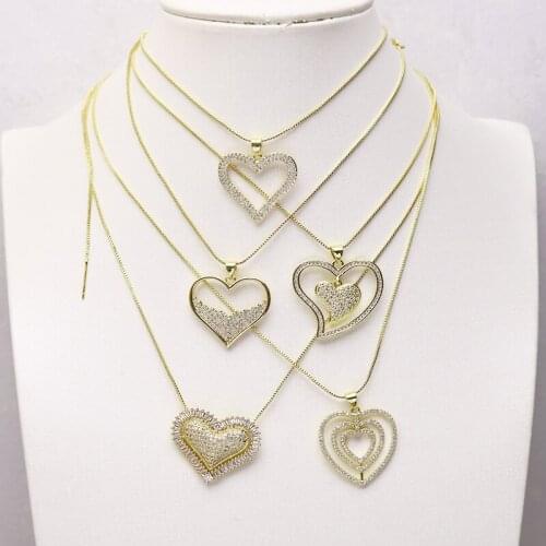 10 Strand Zirconia Heart shape charms necklace jewelry accessories Box chain necklace for women New design 8284