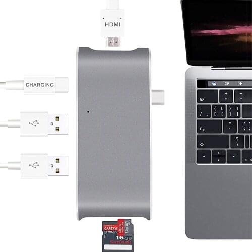 10pcs/lot 6 in 1 USB 3.1 Type C 4K HDMI USB 3.0 SD TF Card Reader Hub Type C Charging Adapter for MacBook Pro 2015/2016