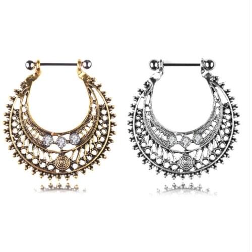 2PCS Fashion Style Dangle Nipple Rings Stainless Steel Bohemia Crystal Piercing Nipple Rings Adult Body Jewelry