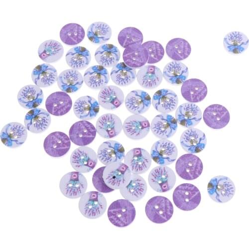 50 Pieces Flower Lavender 2-Hole Wood Button Sewing Buttons for DIY Scrapbooking