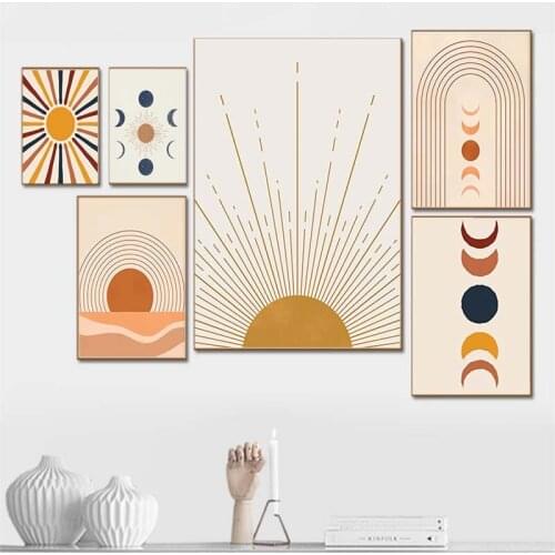 Abstract Landscape Sun And Moon Scene Boho Canvas Prints Painting Wall Art Pictures Posters For Bedroom Living Room Home Decor