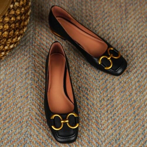 Falajoy Ballet Flats Woman Square Toe Genuine Leather Slip on Chain Brand Luxury Flats Shoes Women Replica Plus Size 41 42 43