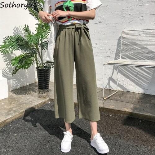 Pants Women Solid Elastic Wide Leg Pants Womens Chic Simple High Waist Hip Hop summer Casual BF Korean Style students harajuku
