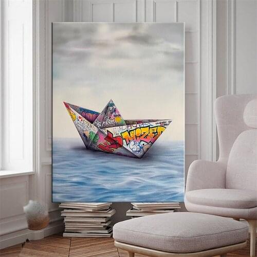 Paper Origami Boat Graffiti Wall Art Canvas Painting Posters and Prints Wall Pictures For Living Room Cuadros Home Decoration