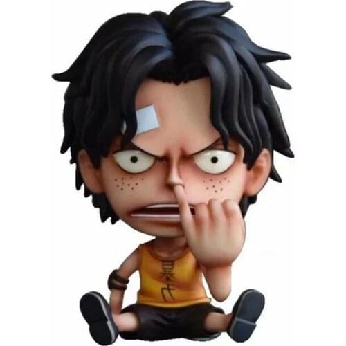 FigureCrazy 2 Style Luffy Ace Q Childhood Sitting PVC Action Figures Luffy Than Gesture Collectibles Model Toys 10cm