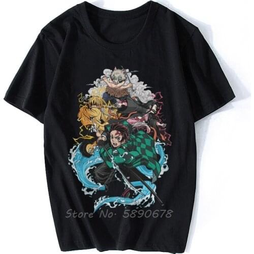 Demon Slayer T-Shirt Men Inosuke Anime Demon Blade Novelty Pure Cotton Tees O Neck Short Sleeve T Shirts Birthday Gift Clothing