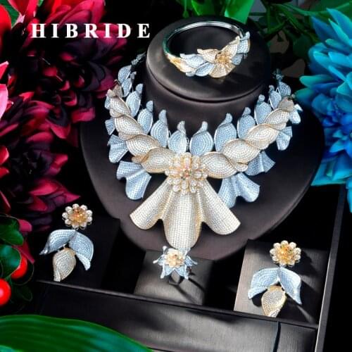HIBRIDE Fashion Big 4 pcs Flower Pendant Luxury Women Jewelry Set For Bridal Party Accessories Jewelry Party Gifts N-917