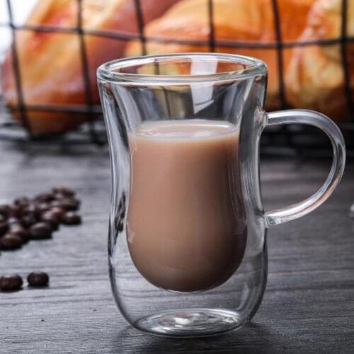 50%HOTGlass Cup Double Wall Design Transparent Glass Coffee Mug for Restaurant