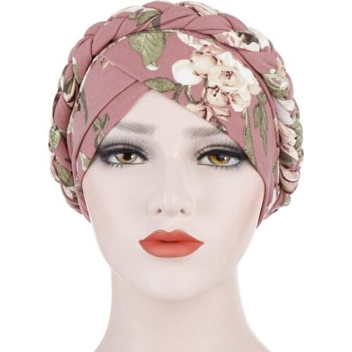 Cotton Braided Turban Women Beanies Headwrap Printed Sleep Cap