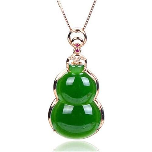 Natural Green Hetian Jade Gourd Pendant 925 Silver Necklace Chinese Carved Charm Jewelry Fashion Amulet for Women Lucky Gifts