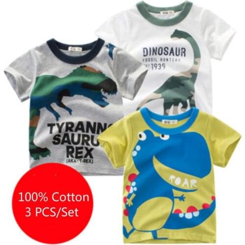 3PCS/Lot Baby Boys Summer Tops Tee Shirts Fille Kids Clothes Children Short Sleeve T Shirts Cotton Girl Clothing Animal Pattern