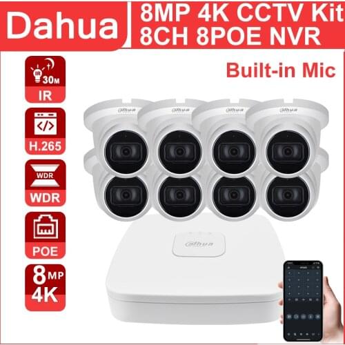 Dahua CCTV Kit Dahua Set 4K Security Camera System Kits 8MP IPC-HDW2831TM-AS 8CH POE NVR4108-P-4KS2 Surveillance System APP