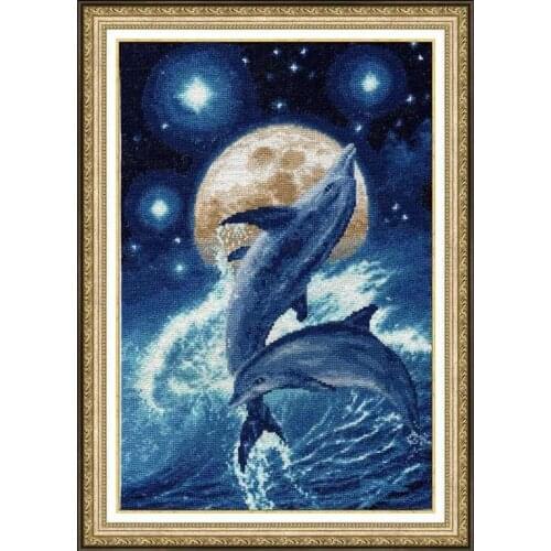 Dolphin animal cute Cross Stitch Kits Crafts 14CT Unprinted For Embroidered Handmade Art Oil Painting Wall Home Decor