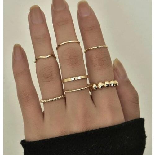 Modyle Korea Fashion Mixed Minimalist Ring Set Geometric Round Metal Gold Silver Color Cuff Wedding Rings Jewelry For Women