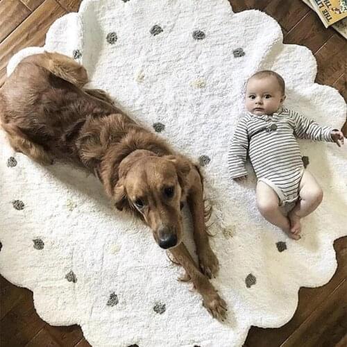 Nordic Round Rug Dots Mats Cotton Floor Mat Soft Pink Rugs Baby Girl Play Area Baby Kids Bedroom Living Room Home Decoration