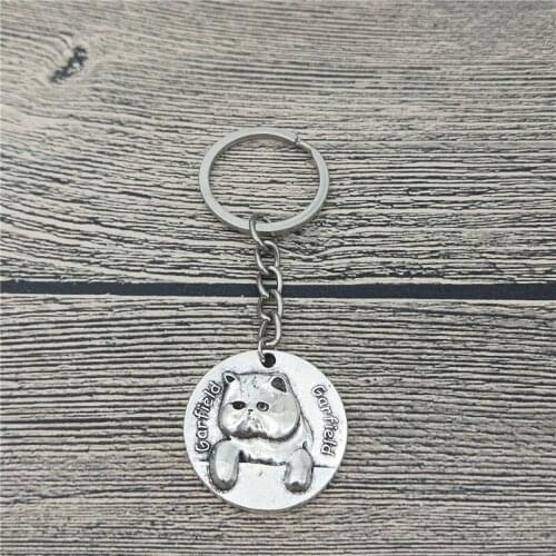 New Vintage Garfield Cat Keychains Antique Silver Plated Antique Bronze Garfield Cat Key Chains Keyrings Pet Cat Jewellery