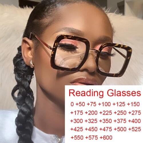 Blue Light Blocking Oversized Reading Glasses Leopard Square Clear Prescription Glasses Women Fashion Magnifying Eyeglasses Plus