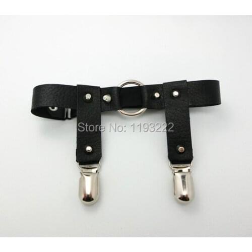 Sexy 100% Handmade Leg Garter Punk Goth Rivet Clips O Round Metal Thigh Garter Belt Faux Leather Leg Loop