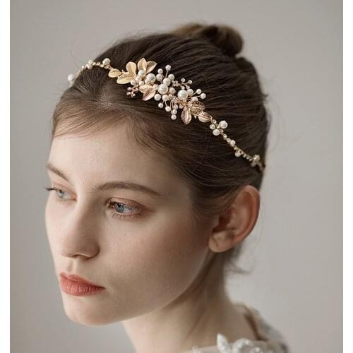 Vintage Gold Bridal Headband Pearl Leaf Hair Jewelry Hair Accessory Girls Gift Women Tiara Wedding Hair Accessories