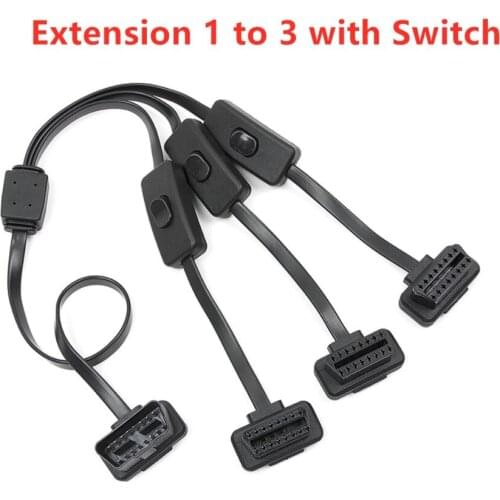 Elm327 OBD 2 Splitter Extension 1 to 3 with Switch Y Cable Male Three Port To Female for ELM327 Auto Diagnostic Scanner Tool