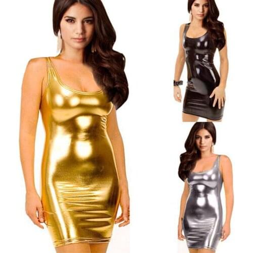 S M L XL XXL 3XL 4XL 5XL Sexy European Style Sexy High Light Dress Sexy Nightclub Patent Leather Dress Package Hip Dress