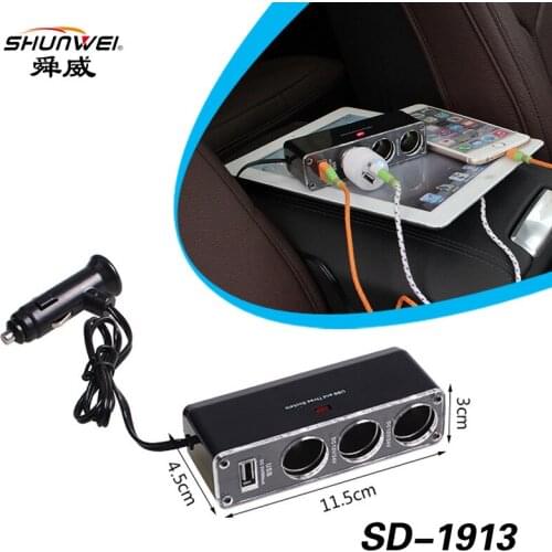Shunwei car one three USB cigarette lighter socket with LED Power Distributor one tow three SD-1913
