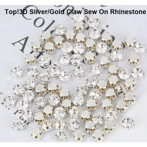 Top 4mm-8mm 3D Sliver Claw Sew On Clear Crystal Rhinestone With Hole Flatback DIY Sewing Strass Rhinestone For Dress Decoration