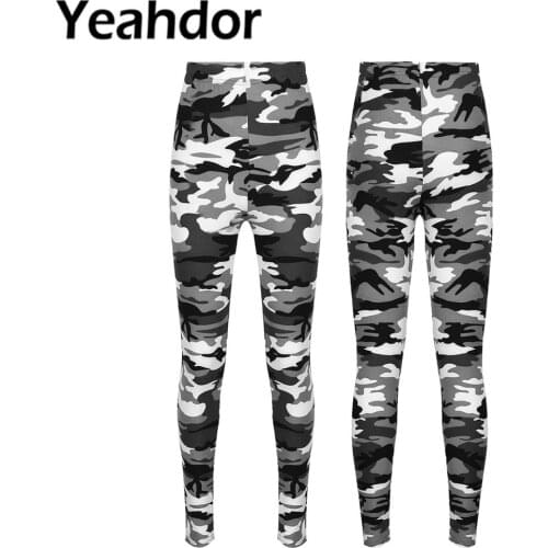 Womens Sports Pants Camouflage Print Leggings Sportswear High Waist Tummy Control Opaque Tights for Workout Running Cycling