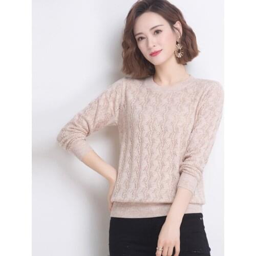 Ladies pullover Western style blouse 2021 new spring and autumn loose all-match solid color knitted bottoming shirt casual