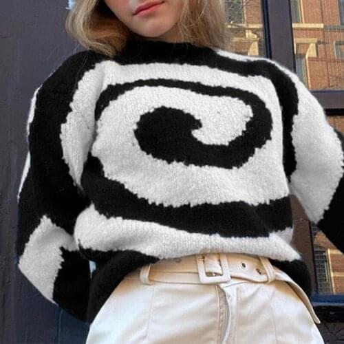 Paisley Pattern Womens Sweater O-neck Long Sleeve Knitted Crop Top Woman Sweaters Harajuku 2021 Autumn Winter Ladies Pullover