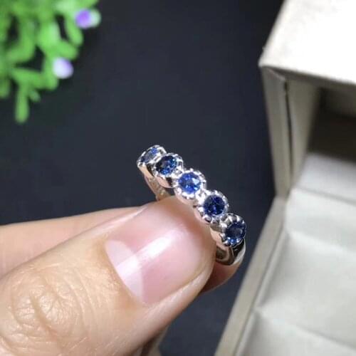 Natural blue sapphire gem Ring Natural gemstone ring 925 sterling silver trendy Elegant Row circle women girl gift party Jewelry