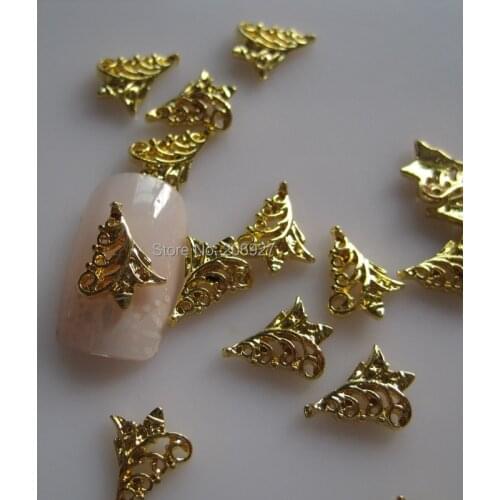 MD-732 10pcs Fancy Christmas Gold Tree Deco Metal Charms Metal Deco Charms Nail Art