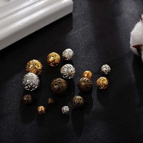 50pcs/lot Gold Antique Bronze Color Filigree Ball Space Beads 6 8 10 12 14mm Iron Hollow Out Charm Beads for DIY Jewelry