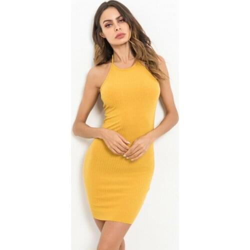 2019 new womens backless Slim sexy casual fashion cotton bag hip hanging neck strapless shoulder strap strap dress