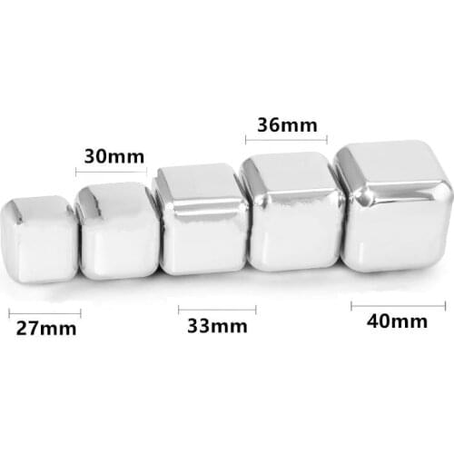 4 pcs/lot 27mm 30mm 33mm 36mm 40mm Cube Whiskey Stone Stainless Steel Rock Tasting Wine Beer Ice Stone Bar Christmas Gift Cooler