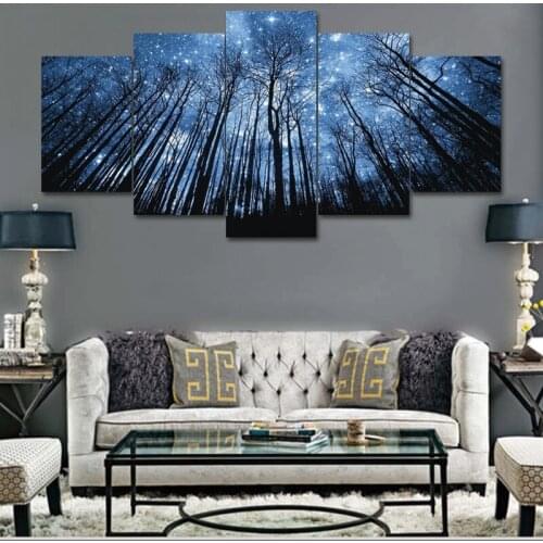 Dead tree under the shining stars 5 pcs Modern Home Wall Decor Canvas Picture Art HD Print Painting On Canvas for Living Room
